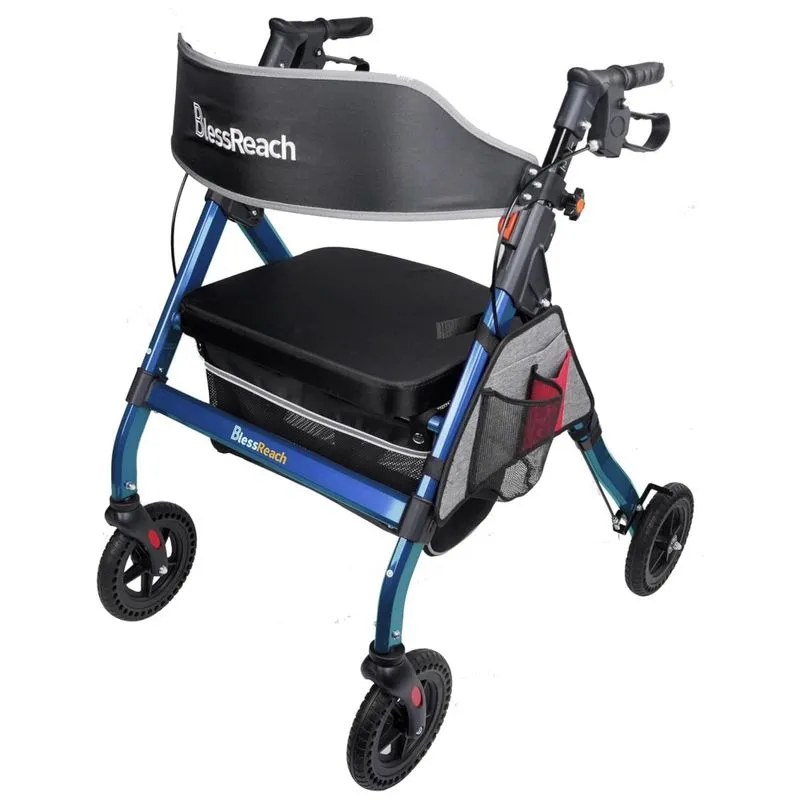 Andador Adulto Idoso Blessreach Com Assento, Suporta Até 200 Quilos, Azul