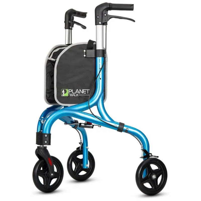 Andador Adulto Idoso 3 Rodas Planet Walk Em Alumínio E Ultraleve, Suporta Até 117 Quilos, Azul