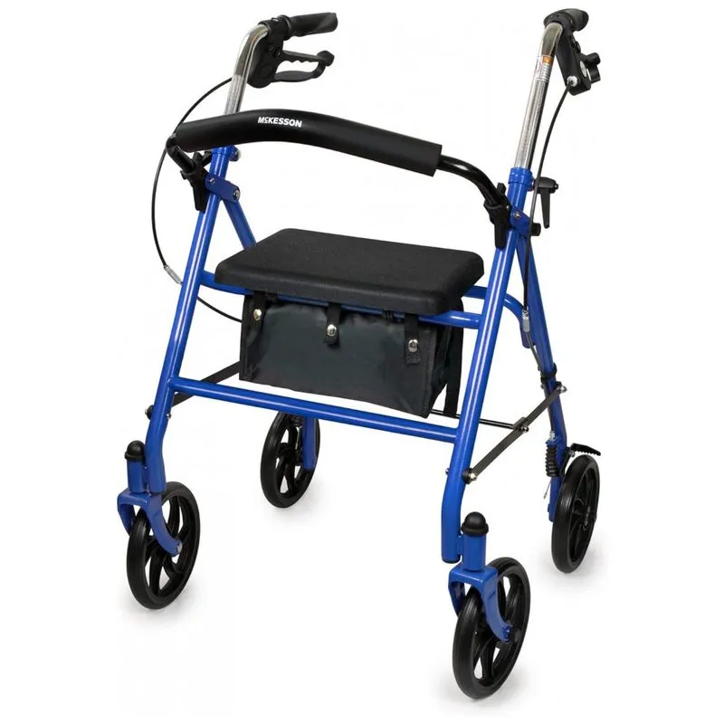 Andador Adulto Idoso Mckesson Com Assento, Suporta Ate 136 Quilos, Azul