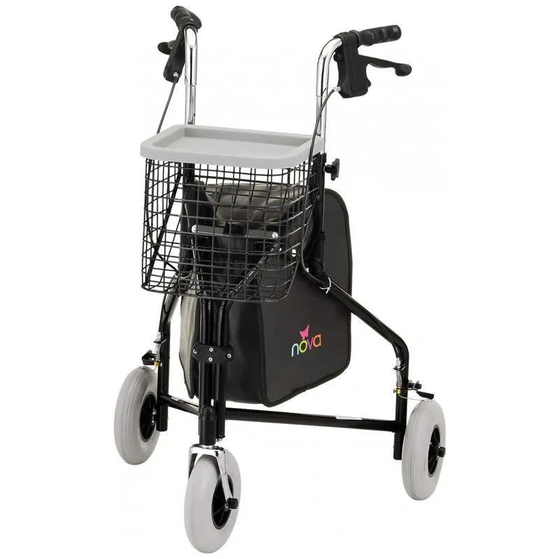 Andador Adulto Idoso 3 Rodas Nova Medical Products Com Bolsa, Preta