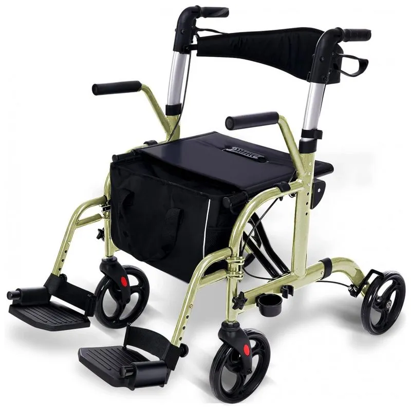 Andador Adulto Idoso 2 Em 1 Winlove Com Assento, Suporta Ate 136 Quilos, Dourado