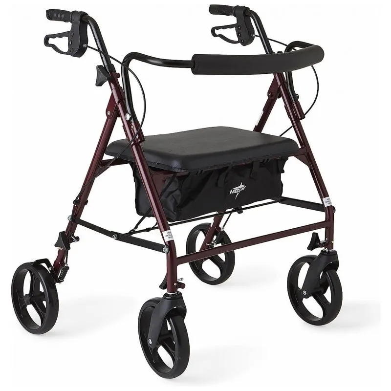 Andador Adulto Idoso Medline Com Assento, Suporta Ate 220 Quilos, Vermelho Escuro
