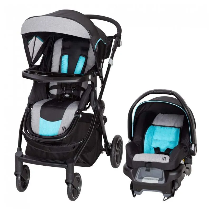 Carrinho De Bebe Com Cadeira Para Carro Baby Trend Com Posicao De Reclinacao Ajustaveis, Preto E Azul