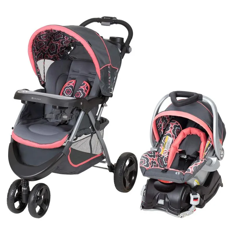 Carrinho De Bebê Com Cadeira Para Carro Baby Trend Com Posição De Reclinação Ajustáveis, Cinza E Rosa