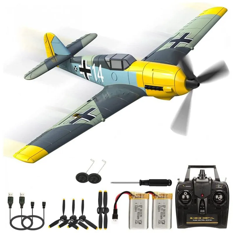 Aviao De Controle Remoto Para Criancas E Adultos, Roofworld Bf109, Amarelo E Verde
