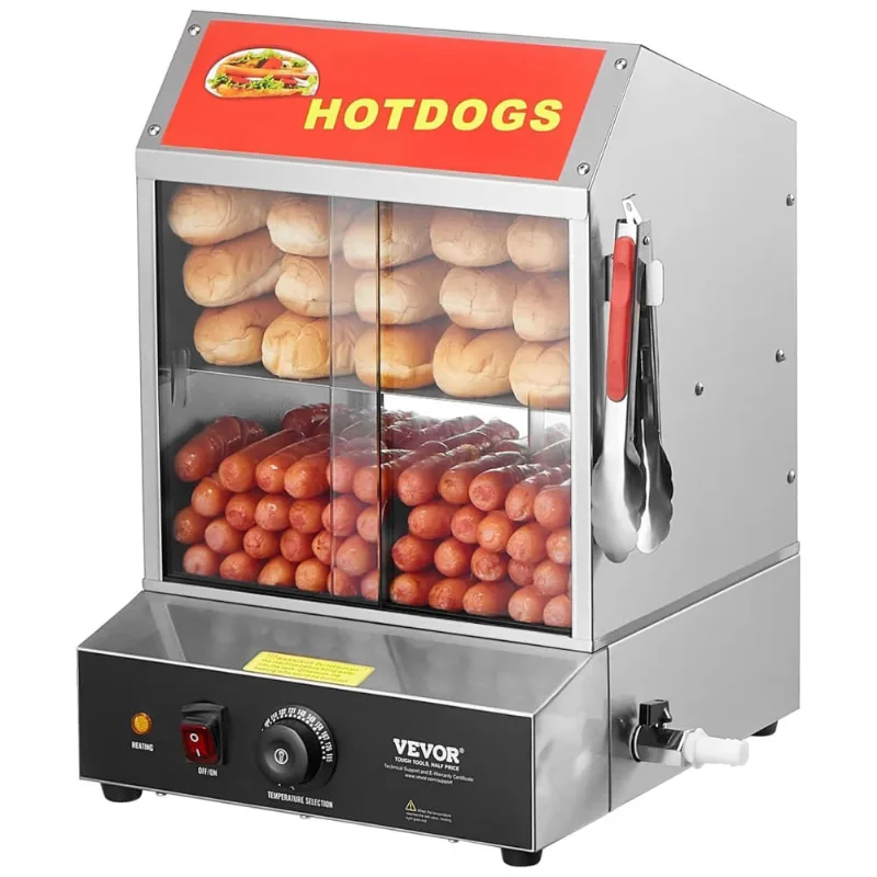 Máquina De Hot Dog Profissional Antiaderente Até 100un Por Vez Em Aço Inoxidável, 110v, Vevor Rgg 003, Prata