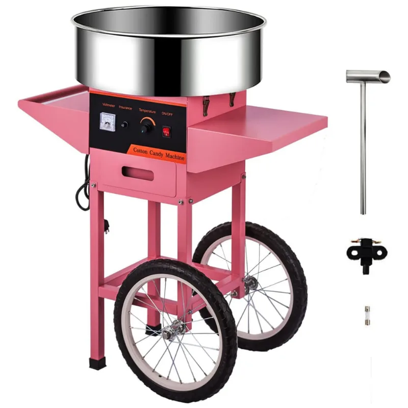 Carrinho De Algodão Doce Elétrico Profissional Em Aço Inoxidável, 110v 1000w, Tianai, Rosa