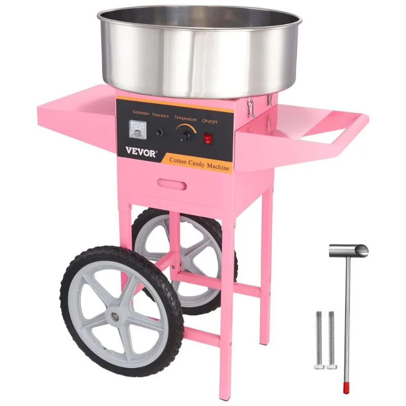 Carrinho De Algodão Doce Elétrico Profissional Em Aço Inoxidável, 110v 1000w, Vbenlem, Rosa