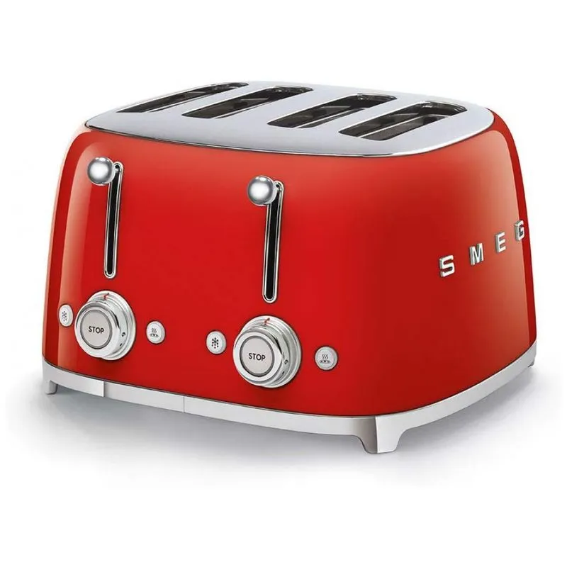 Torradeira Eletrica De 4 Fatias Em Aco Inoxidavel, 110v 1800w, Smeg 50s Retro, Vermelha