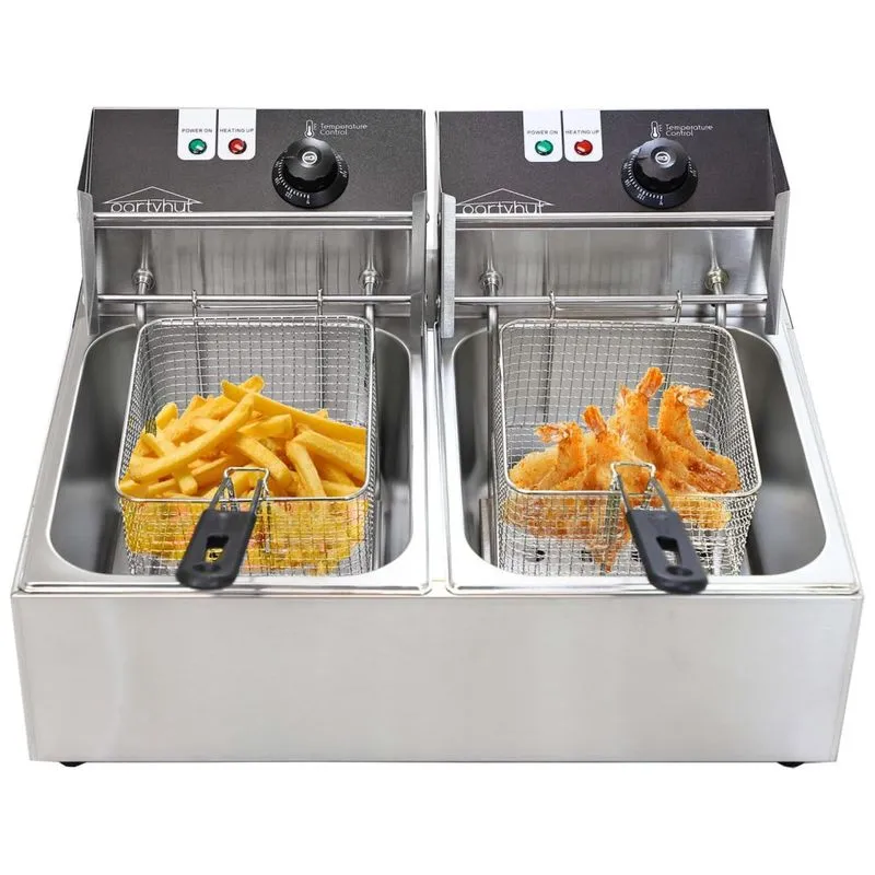 Fritadeira Eletrica Dupla Profissional 12 Litros De Capacidade, Aco Inoxidavel, 110v 3400w, Partyhut