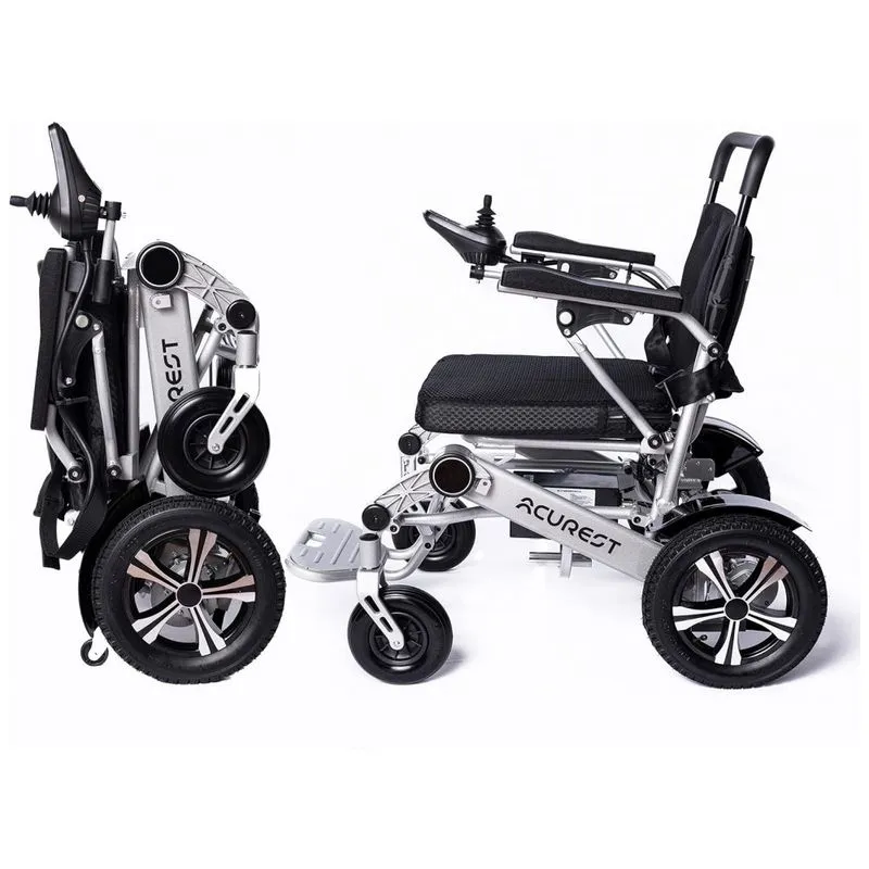 Cadeira De Rodas Eletrica Dobravel Reclinavel Para Adultos De Ate 120 Kg, Acurest, Preta