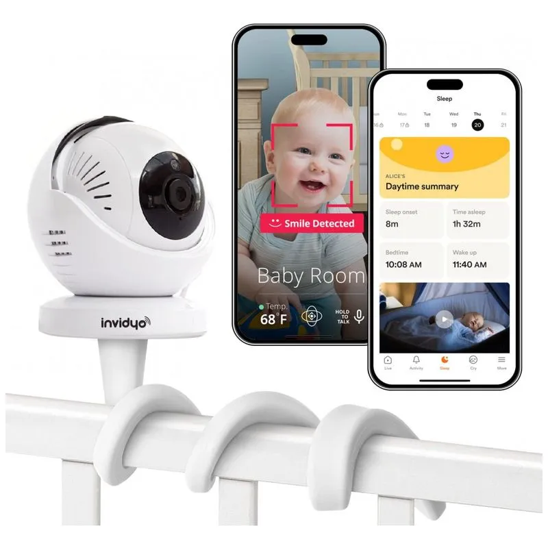 Baba Eletronica Camera 1080p Com Deteccao De Choro E Visao Noturna Para Ios E Android, Invidyo, Branca