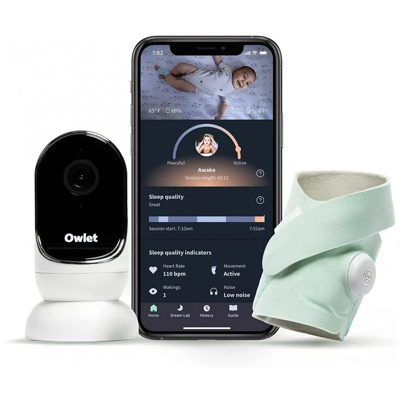 Baba Eletronica Com Camera Em Hd E E Dream Sock Indicador De Qualidade Do Sono, Owlet, Branca