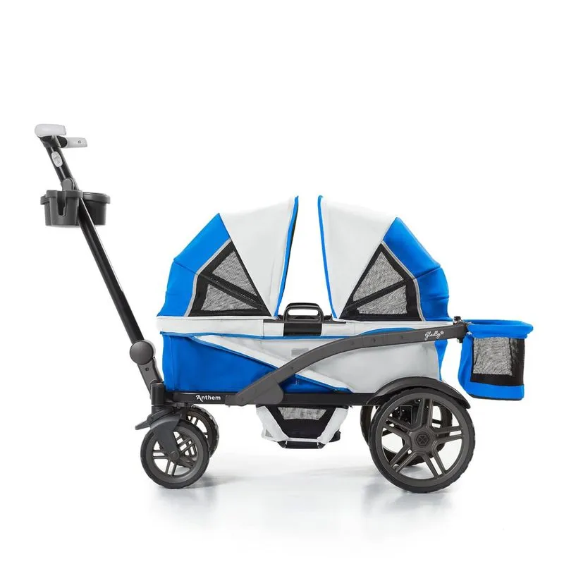 Carrinho De Passeio Para 2 Crianças Multifuncional Com Cobertura Removível E Dobramento, Até 90 Kg, Gladly Family, Azul