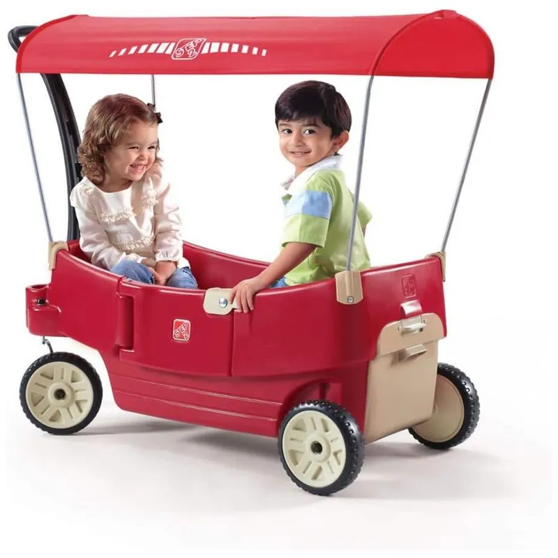 Carrinho De Passeio Para 2 Criancas Multifuncional Com Porta Objetos E Cobertura, Ate 90 Kg, Step2, Vermelho