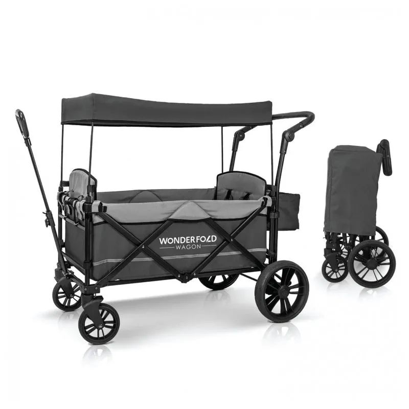 Carrinho De Passeio Para 2 Criancas Multifuncional Com Cobertura Removivel E Dobramento, Ate 70 Kg, Wonderfold X2, Cinza Escuro