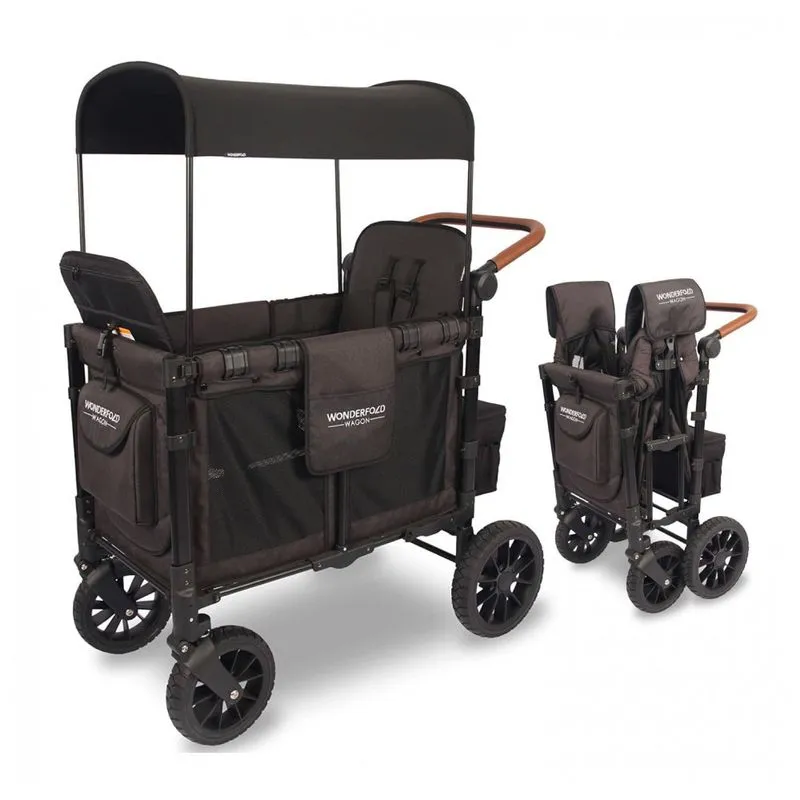 Carrinho De Passeio Para 2 Criancas Multifuncional Com Porta Objeto E Cobertura, Ate 136 Kg, Wonderfold W2, Preto Vulcanico