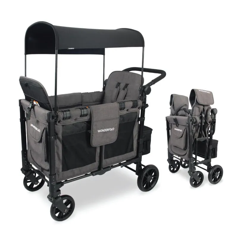 Carrinho De Passeio Para 2 Criancas Multifuncional Com Cobertura Removivel E Dobramento, Ate 90 Kg, Wonderfold W2, Cinza Carvao