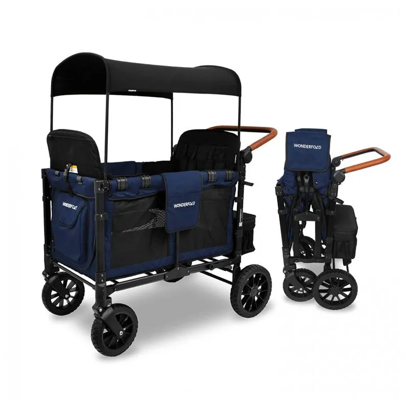 Carrinho De Passeio Para 4 Criancas Multifuncional Com Cobertura Removivel E Dobramento, Ate 136 Kg, Wonderfold W4, Azul