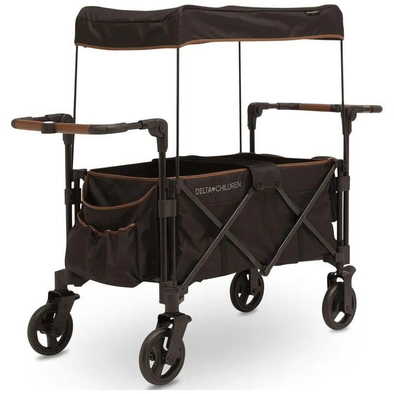 Carrinho De Passeio Para 2 Criancas Multifuncional Com Porta Objeto, Ate 50 Kg, Delta Children, Preto E Marrom