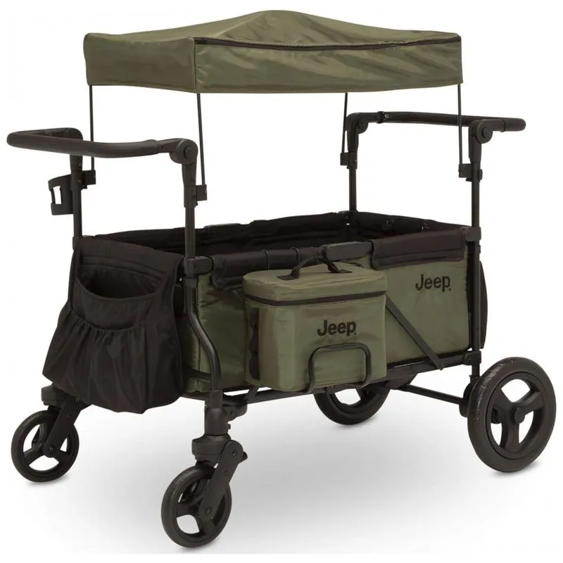 Carrinho De Passeio Para 2 Criancas Multifuncional Com Bolsa Termica E Adaptador Para Assento De Carro, Ate 50 Kg, Jeep, Verde