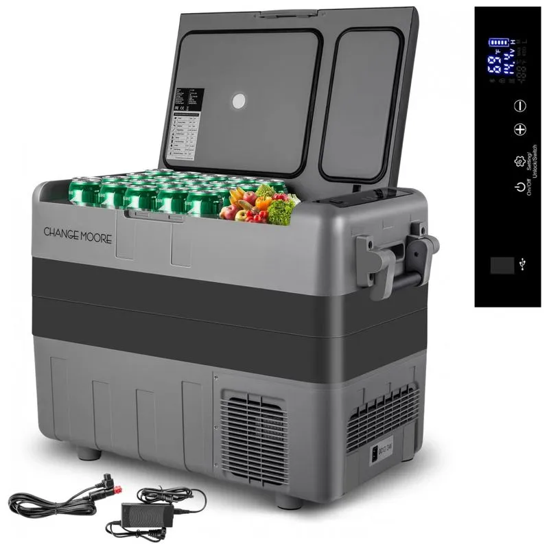 Cooler Eletrico Automotivo Portatil 50 Litros Com Painel De Led, Change Moore, Cinza