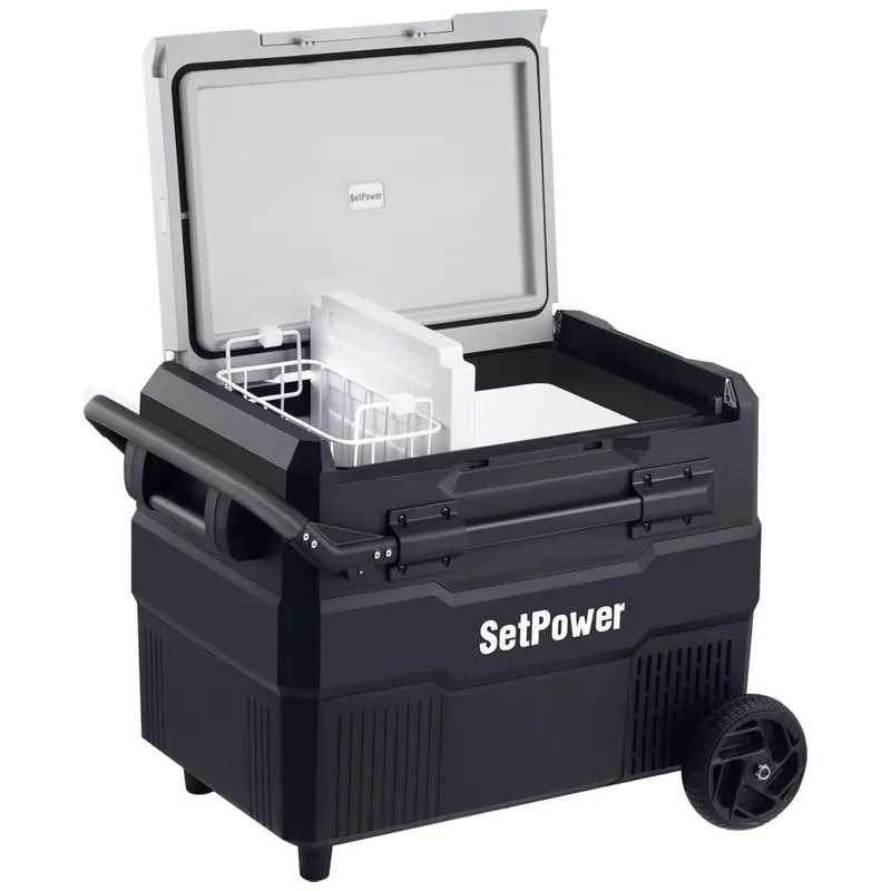 Cooler Elétrico Automotivo Portátil 60 Litros Com Rodas E Puxador, Setpower Rv60d Pro, Preto