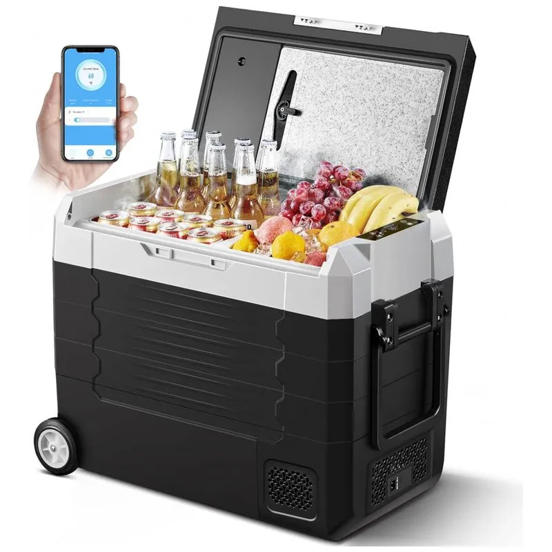 Cooler Elétrico Automotivo Portátil 55 Litros Com Controle Por App, Aaobosi, Preto E Branco