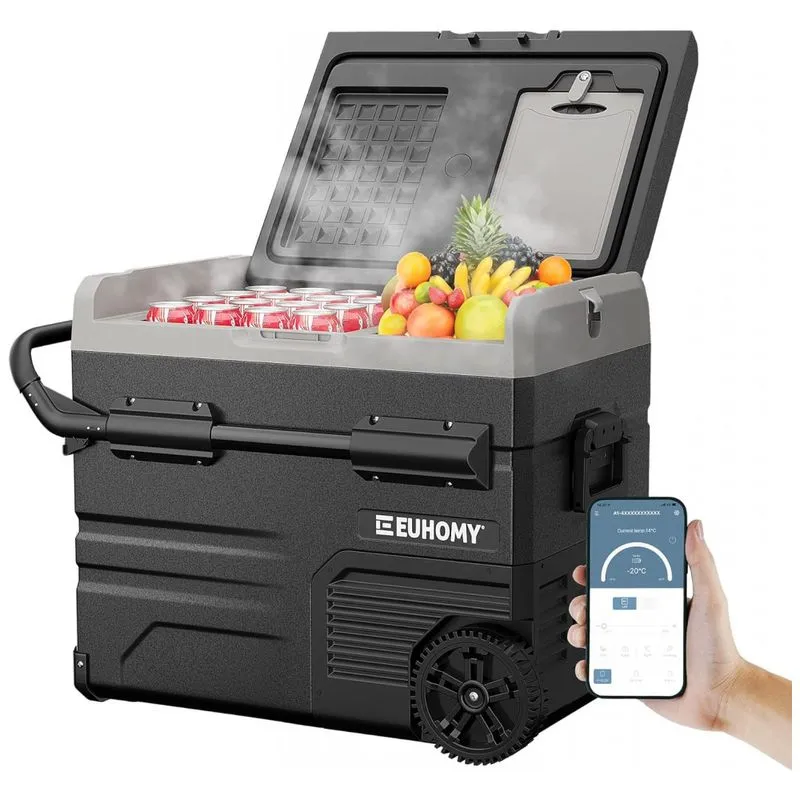 Cooler Eletrico Automotivo Portatil 45 Litros Com Controle Por App, Euhomy, Preto