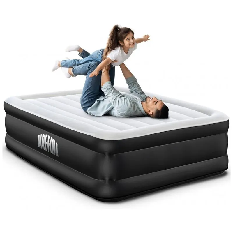 Colchao Inflavel Casal Com Bomba Embutida, Para Ate 300kg, Airefina, Branco E Preto