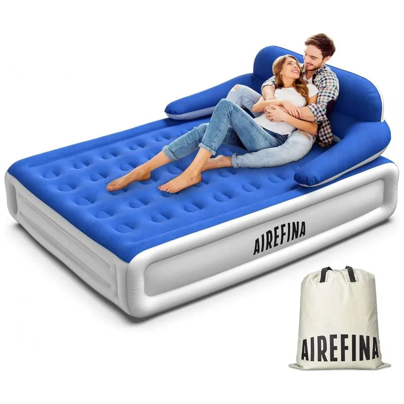 Colchao Inflavel Casal Queen Com Bomba Embutida E Encosto, Para Ate 300kg, Airefina, Azul