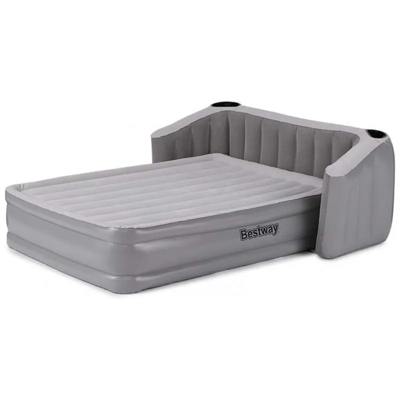 Colchao Inflavel Casal Queen Com Bomba Embutida E Encosto, Para Ate 300kg, Bestway, Cinza