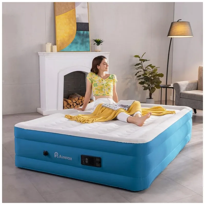 Colchao Inflavel Casal Com Bomba Embutida, Para Ate 340kg, Airelax, Azul