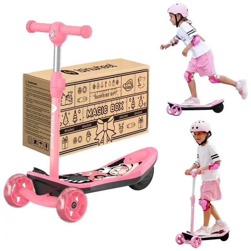 Mini Patinete Eletrico Para Criancas De 3 A 12 Anos Com 3 Rodas E Led, Peso Max 50kg, Isinwheel, Rosa