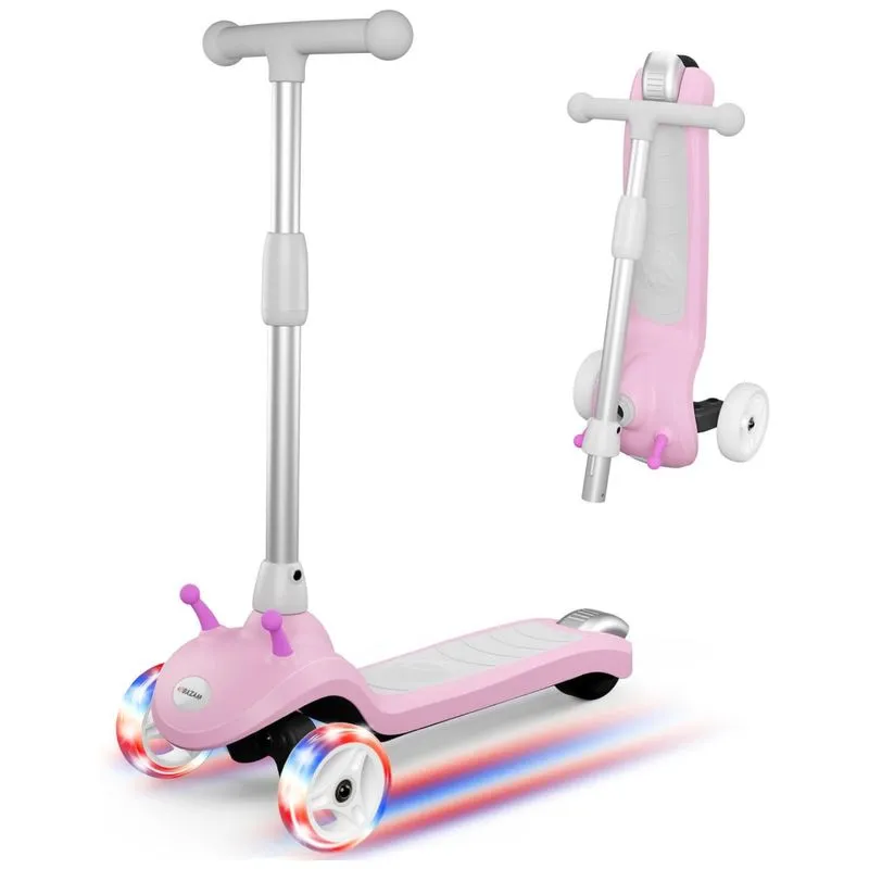 Patinete Elétrico Para Crianças De 2 A 8 Anos Com 3 Rodas E Led, Peso Max 50kg, Gobazaar, Rosa Claro