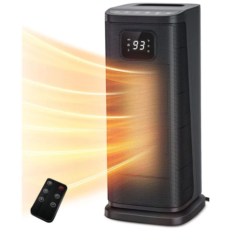 Aquecedor Eletrico Portatil De Ceramica Com Tela De Led E Controle Remoto, 1500w 110v, Kopbeau, Preto