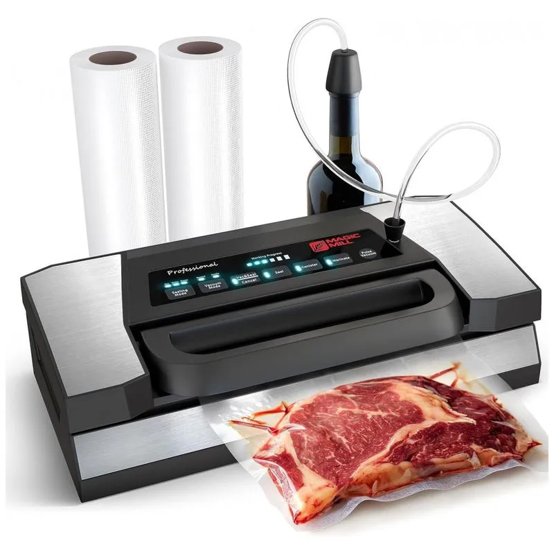 Seladora A Vacuo Automatica Para Alimentos Secos E Umidos Com Controle Digital E Cortador, 110v 170w, Magic Mill Vs5181, Preta