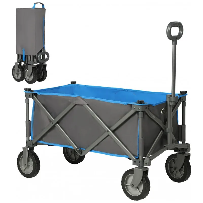 Carrinho Dobravel Para Camping E Jardim Com Tecido Removivel, Capacidade 100kg, Portal, Cinza E Azul