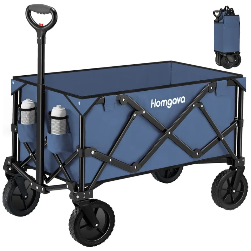 Carrinho Dobrável Para Camping E Jardim Com Rodas Para Todos Os Terrenos, Capacidade 90kg, Homgava, Azul