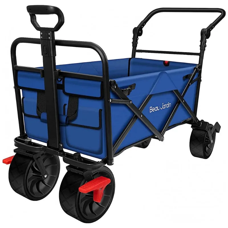 Carrinho Dobravel Para Camping E Jardim, Capacidade 80kg Com Rodas 360, Beau Jardin, Azul