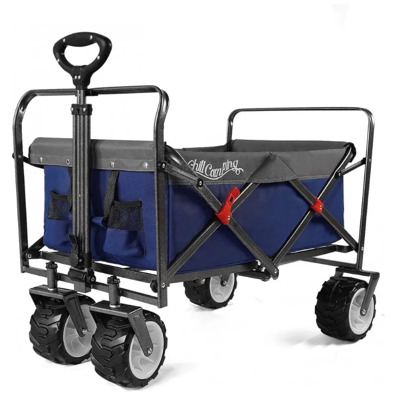 Carrinho Dobravel Para Camping E Jardim, Capacidade 117kg, Chill Camping, Azul E Cinza