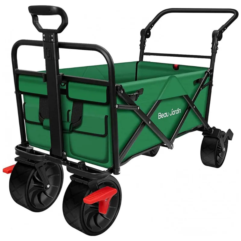 Carrinho Dobravel Para Camping E Jardim, Capacidade 80kg Com Rodas 360, Beau Jardin, Verde