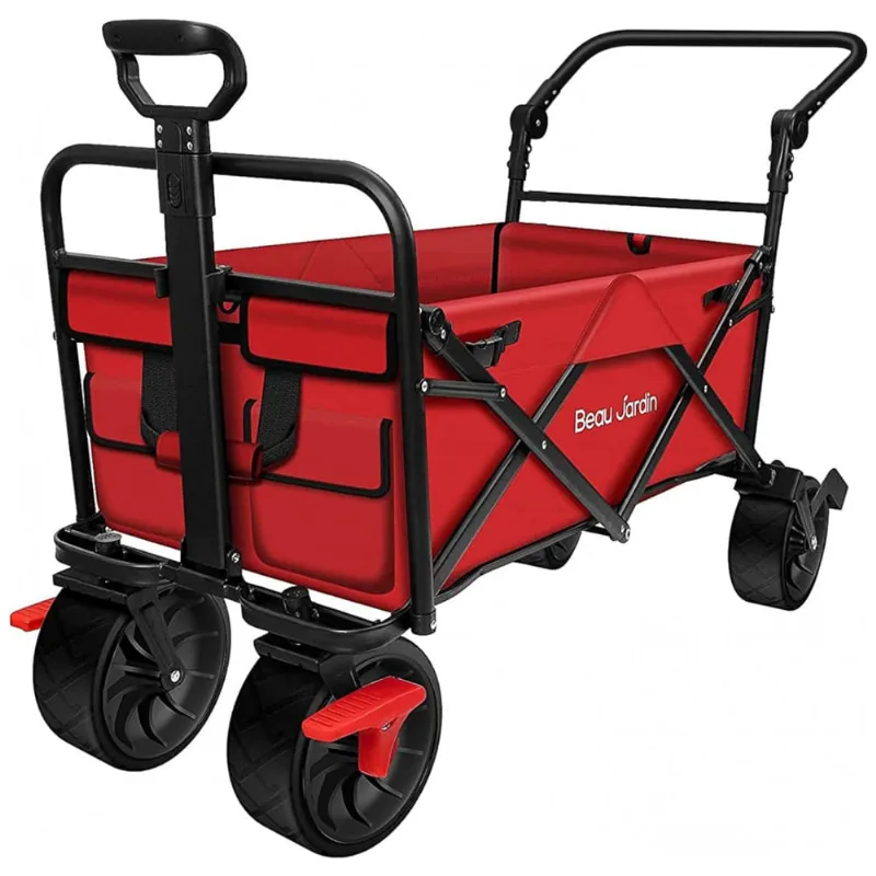Carrinho Dobravel Para Camping E Jardim, Capacidade 80kg Com Rodas 360, Beau Jardin, Vermelho