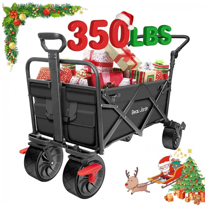 Carrinho Dobravel Para Camping E Jardim, Capacidade 80kg Com Rodas 360, Beau Jardin, Preto