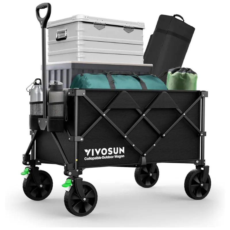 Carrinho Dobrável Para Camping E Jardim Com Alça Ajustável, Capacidade 80kg, Vivosun, Preto