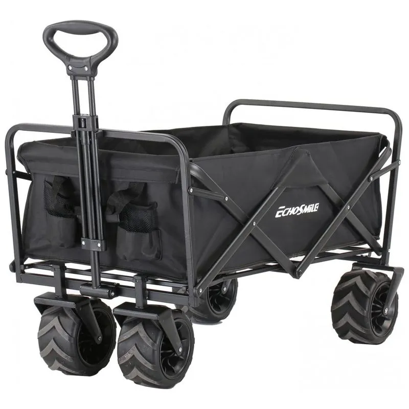 Carrinho Dobrável Para Camping E Jardim Com Rodas Para Todos Os Terrenos, Capacidade 160kg, Echosmile, Preto