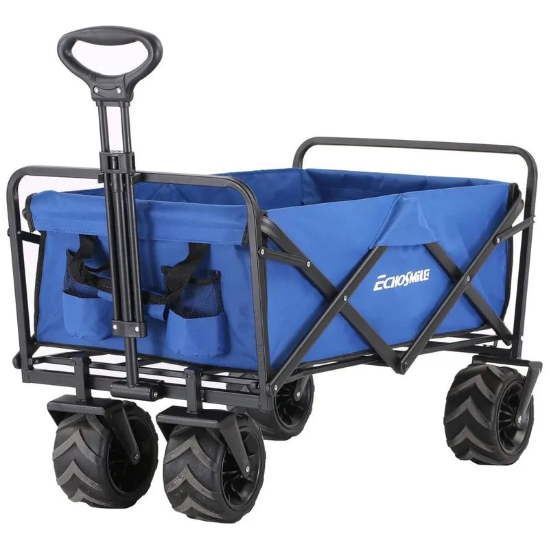 Carrinho Dobrável Para Camping E Jardim Com Rodas Para Todos Os Terrenos, Capacidade 160kg, Echosmile, Azul