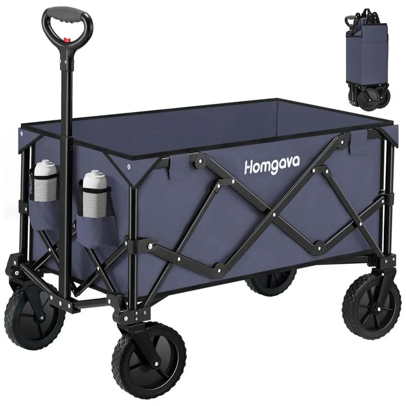 Carrinho Dobrável Para Camping E Jardim Com Rodas Para Todos Os Terrenos, Capacidade 90kg, Homgava, Cinza