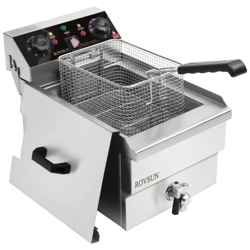 Fritadeira Elétrica Profissional 12l Em Aço Inoxidável, 1700w 110v, Rovsun, Prata
