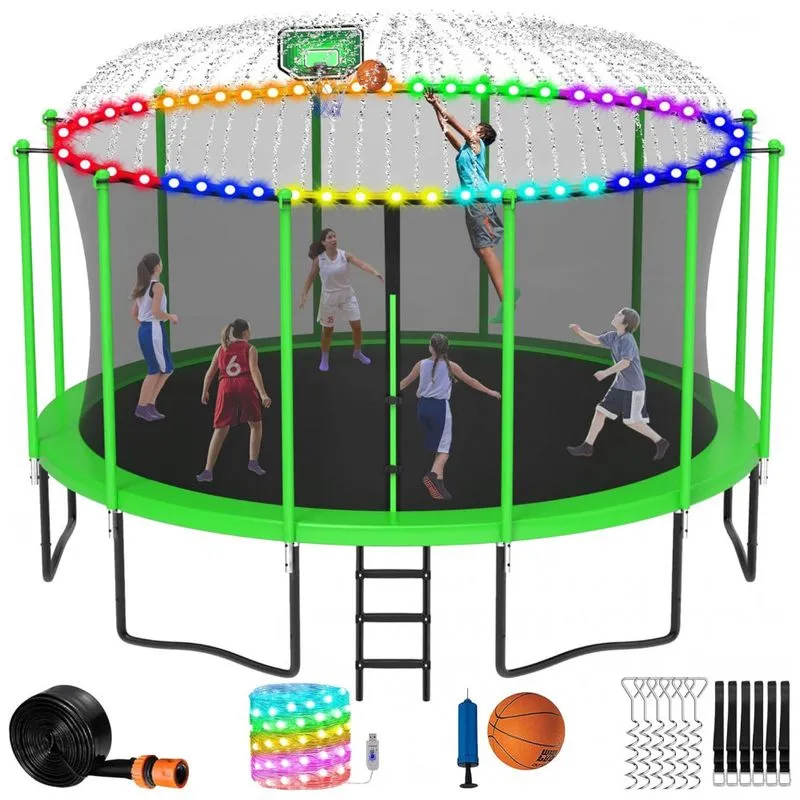 Cama Elastica Capacidade Ate 700 Kg Com Luz E Cesta De Basquete, Lhx, Verde